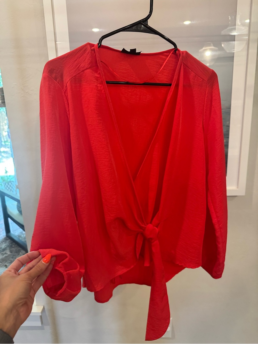Topshop Bright Red Tie-Front Blouse